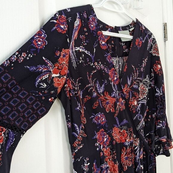 ANTHROPOLOGIE Maeve Espoir Jumpsuit Purple Bird Floral BellSleeve Romper 6p Us@L - Picture 10 of 11